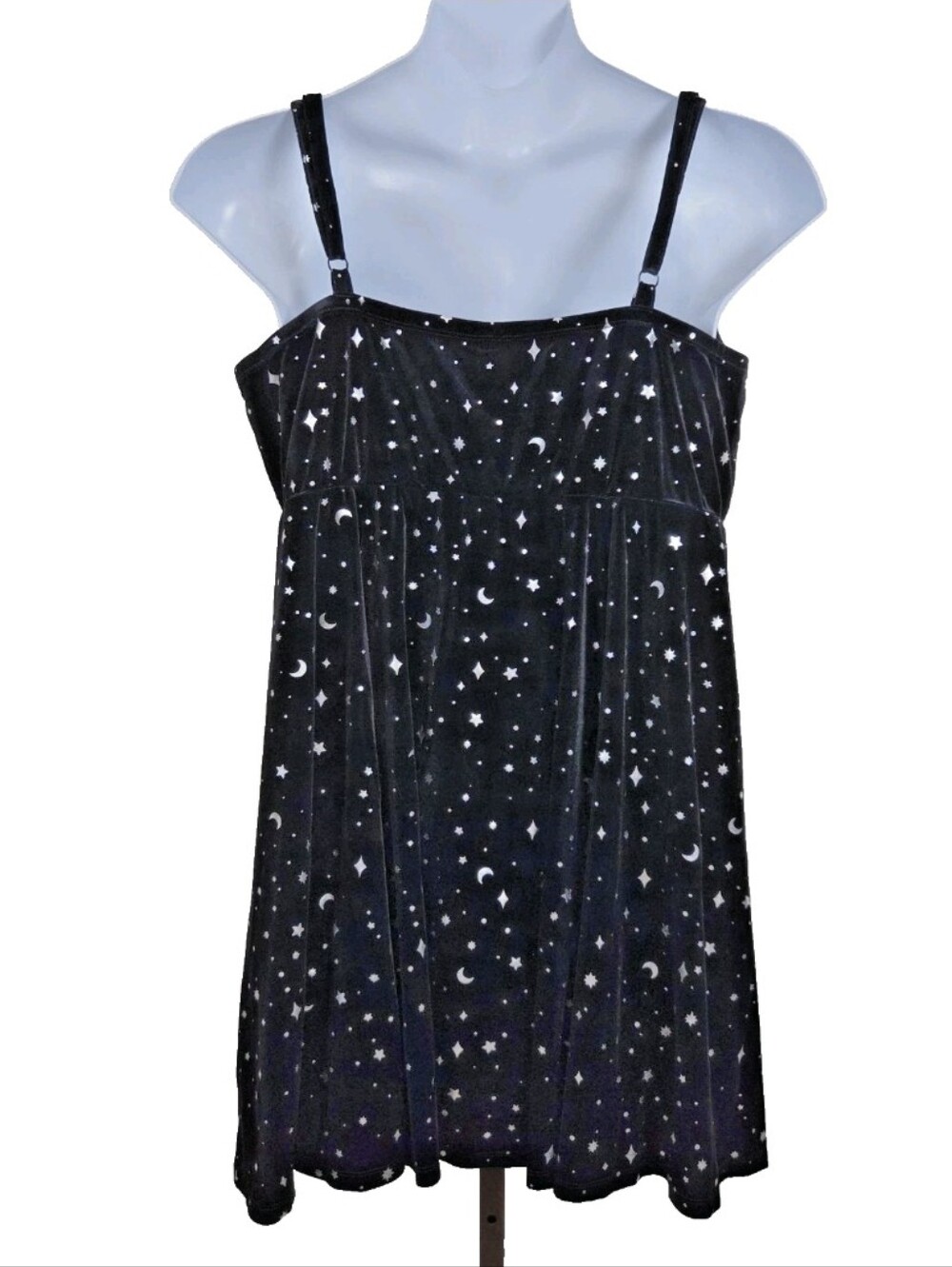 Torrid Women's 2 2X 18/20 Black Velvet Stargazer Moon Star Foil Mini Dress NWT - Picture 7 of 14